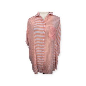 Saachi Striped peach and White Button-Up Shirt size large